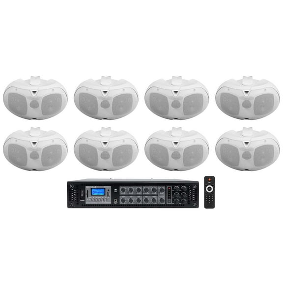 Rockville 6-Zone Amplifier 8) White Dual 4" 70v Wall Speakers For Restaurant/Bar