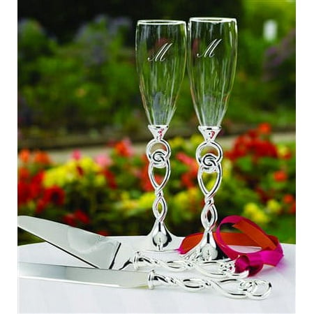 Hortense B. Hewitt Wedding Accessories Love Knot Champagne Toasting Flutes, Set of 2