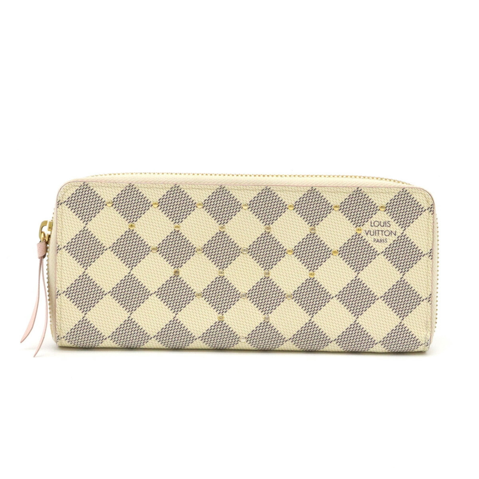 Authenticated Used LOUIS VUITTON Louis Vuitton Damier Azur Portefeuille  Clemence Studs Round Long Wallet Rose Ballerine N60252 