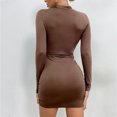 thumbnail image 5 of Women Dresses Solid High Collar Fashion Dresses Drawstring Long Sleeved Sexy Fashion Dresses Coffee Trendy Skirt Size XL, 5 of 8