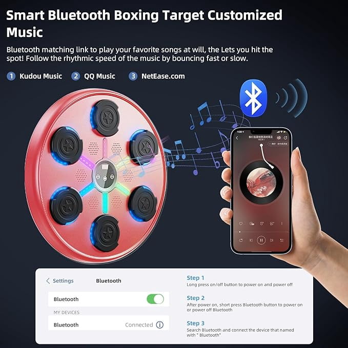 RKXQT Second Generation Music Boxing Machine with Boxing Gloves, Boxing Machine wall Mounted Music, Smart Bluetooth Music Boxing Trainer with Gloves, Music Boxing Machine for Adults, Indoor and Gym D