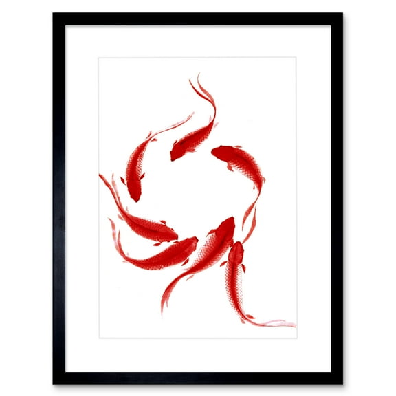 Koi Fish Painting Art Print Framed Poster Wall Decor 9x7 inch