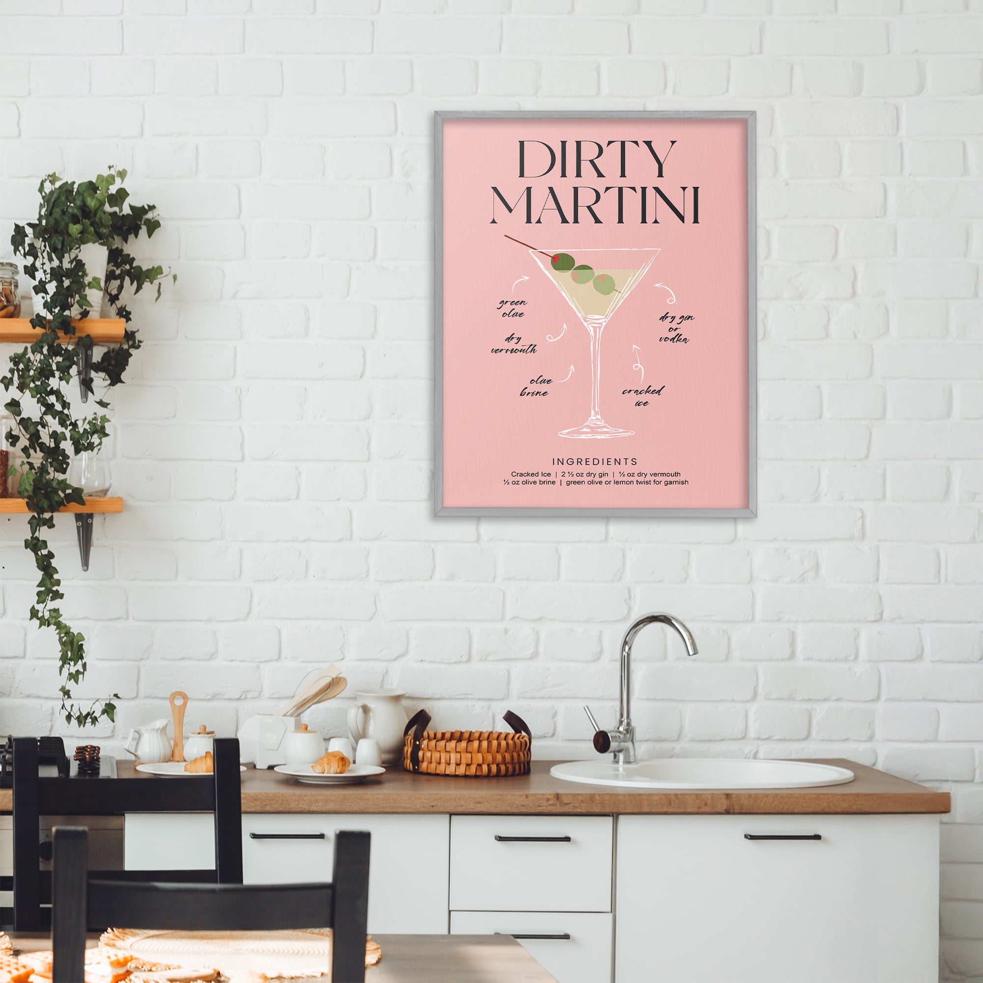 Stupell Industries Dirty Martini Pink Recipe Gray Framed Giclee Art, design by Lettered and Lined