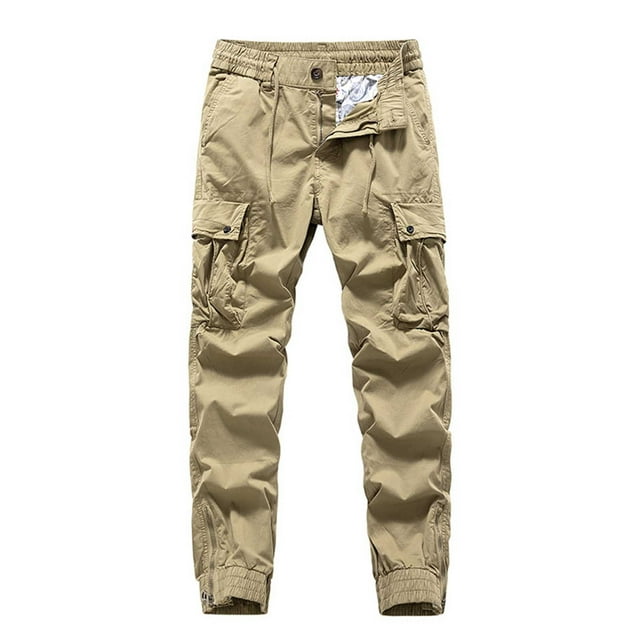 Ceisia Men's All-Season Fashion Solid Color Gift Multi-Pocket Workwear Pants with Ankle Strap Elastic Waist for Outdoor Casual Protection