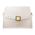 thumbnail image 2 of Women White Faux Leather Skinny Fashion Belt Gold Square Buckle S M, 2 of 14