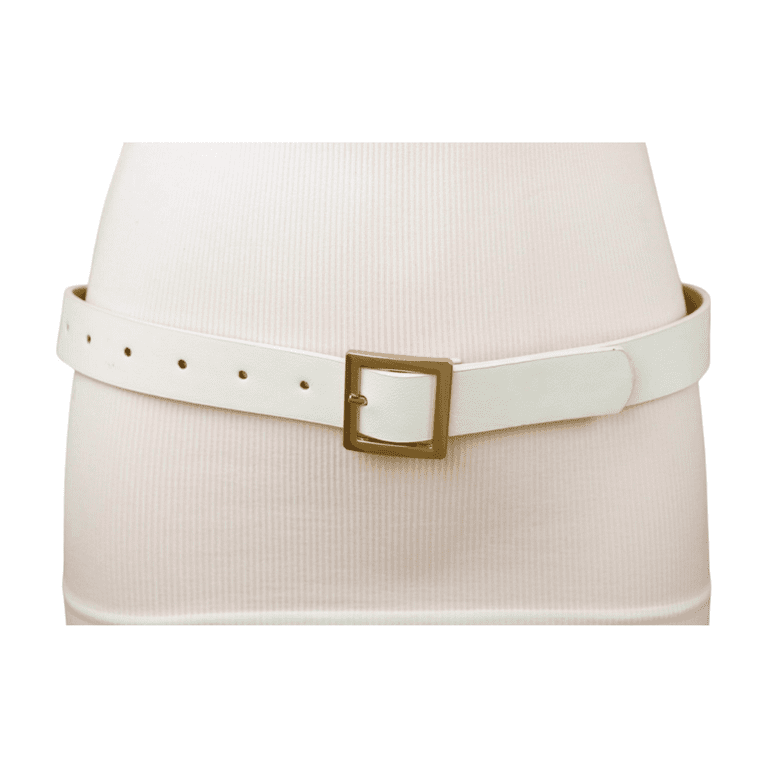 Women\'s Skinny Belt with Gold Square Buckle Faux Leather Women Lavender Color Faux Leather Skinny Belt Gold Metal  main image 4