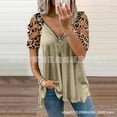 thumbnail image 2 of Wangscanis Women T-shirt, Leopard Printed Pattern Short Sleeve V-neck Tops, 2 of 9