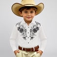 thumbnail image 2 of Boys Western Cowboy Print Shirt Long Sleeve Button Down Casual Top for Children Youth Western Embroidery Turn Down Collar Long Sleeve Regular White, 2 of 4