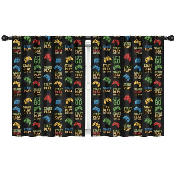 Blackout Kids Curtains,Colorful Games Symbol Black Pattern Childrens Insulated Curtains Set Of 2,Bedroom Essentials,Toddler Room Decor 42"x54"