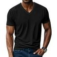 thumbnail image 4 of LWavelet Ribbed V Neck Men's Short Sleeve T-Shirt Ideal for Casual Commute and Daily Wear Black S, 4 of 8