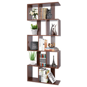 Amzdeal S Shaped Bookshelf Modern Geometric Bookcase 5 Tier of Shelves Walnut