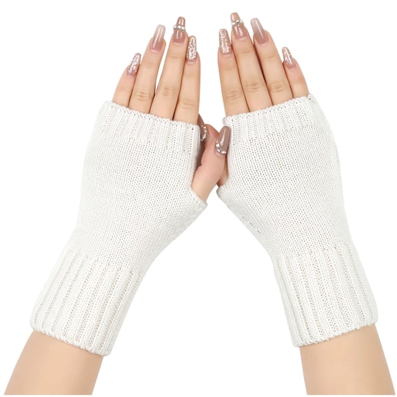 BLCHUNen Fingerless Gloves for Women Knitted Arm Warmers Winter Casual Solid Color Thumb Hole Gloves Daily,Onesize,White