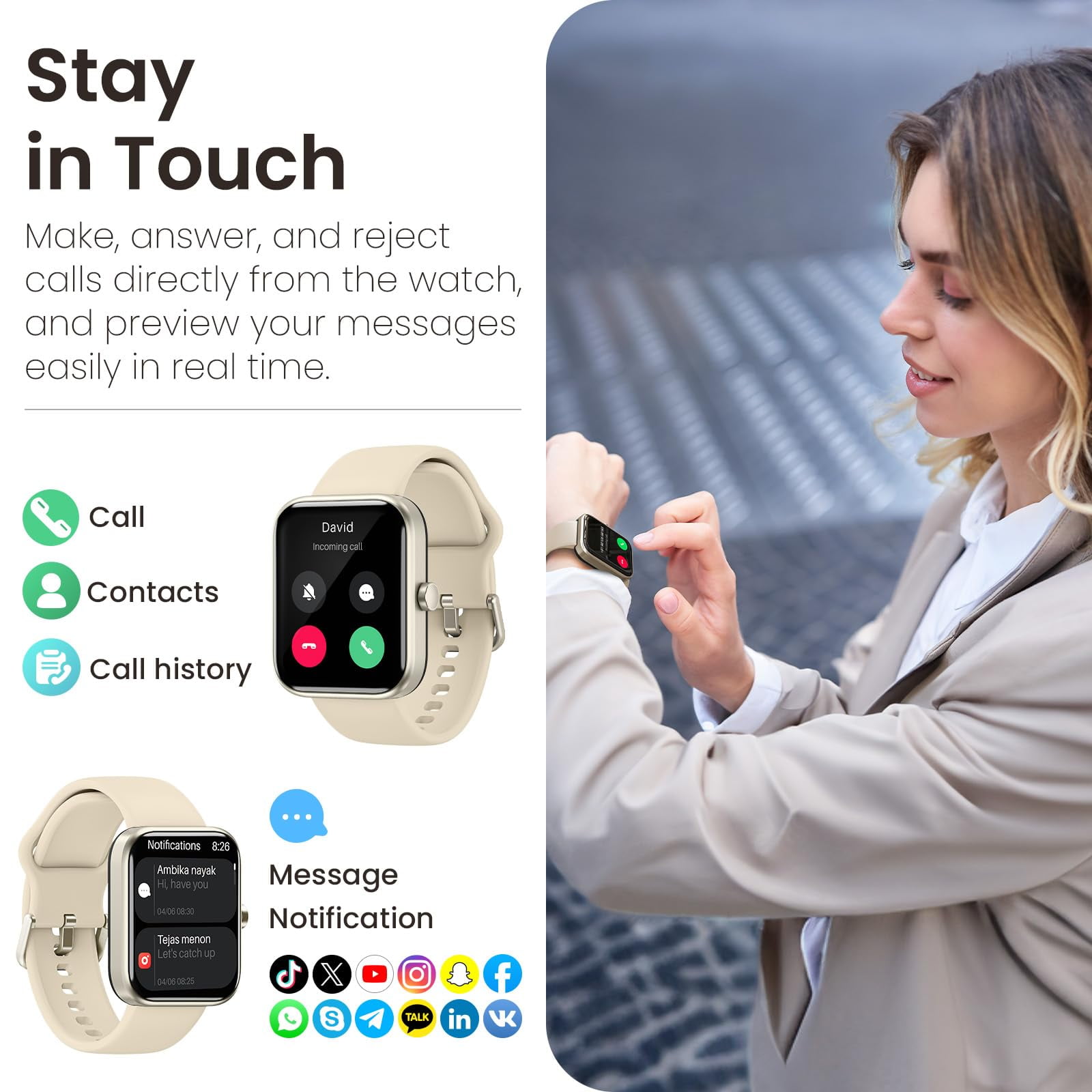 TOZO S3 Smart Watch for Men Women,IP68 Waterproof Smartwatch for iPhone Android,Bluetooth Call(Answer/Make Calls)100+ Sports Modes,1.83" HD Color Fitness Tracker Sleep Monitor for Gift Gold
