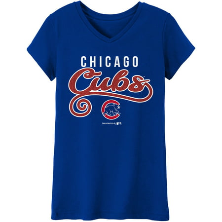 Girls Youth Royal Chicago Cubs Basic Swirl V-Neck T-Shirt