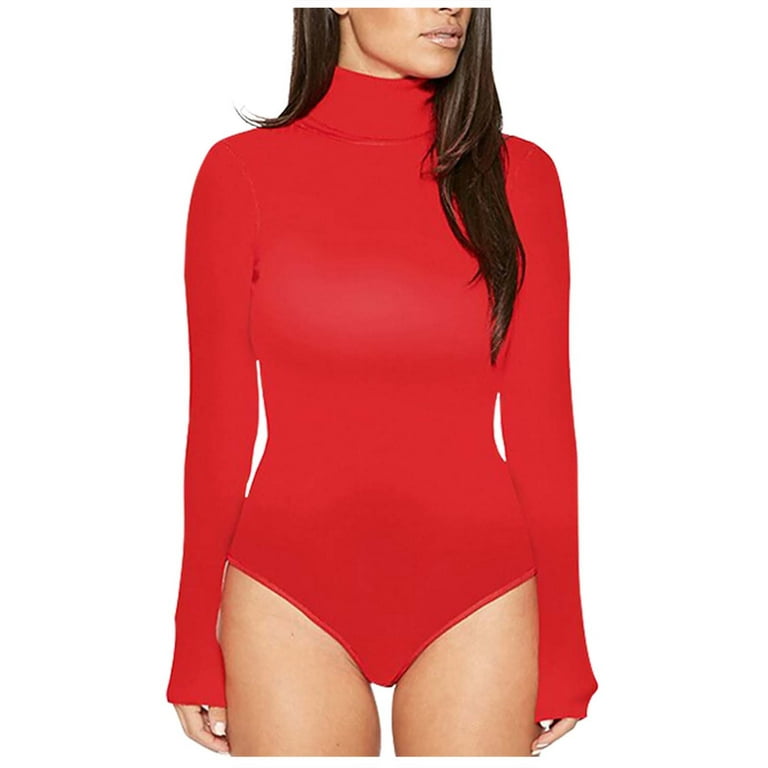 Women's Mock Turtle Neck Long Sleeve Slim Fit Tops Bodysuit Jumpsuit Solid  Sexy Stretchy Basic Leotard T Shirts