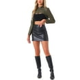 thumbnail image 2 of INSPIRE CHIC Women's Faux Leather Stand Collar Zipper Front Long Sleeve Cropped Jacket S Army Green, 2 of 6