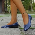 thumbnail image 3 of Ballet Flat Shoes for Women Shine Leather Round Toe Slip on Low Wedge Heel Business Work Dress Shoes Casual Walking Shoes Blue Size 6.5, 3 of 7