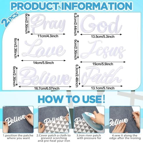 Lyrow 12 Pcs Christian Iron on Patches for Hat 4-6 Inch Embroidered Christian Patches Bulk Easter Motivational Religious Sew On Applique for Clothes Backpack DIY Accessories(White)