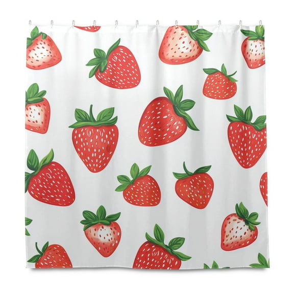 Yayeee Shower Curtain with Hooks 72"x72" Waterproof Fabric Bathroom Hanging Decor, Strawberry