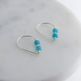 thumbnail image 5 of Sterling Silver Huggie Hoop Drop Earrings – Teardrop Horseshoe Arc Hook with 2 Aquamarine Beads, Hypoallergenic, 5 of 8