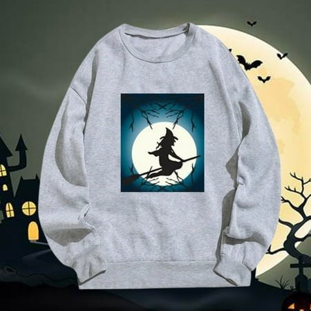 MKLEKYY Womens Sweaters Fall Ladies Fashion Witch Letter Printing Long Sleeve Sweater