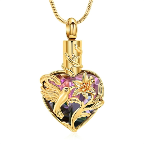 Crystal Hummingbird Urn Necklace for Ashes With Heart & Lily Memorial Cremation Jewelry for Women Memorial Keepsake Necklace for Women Men