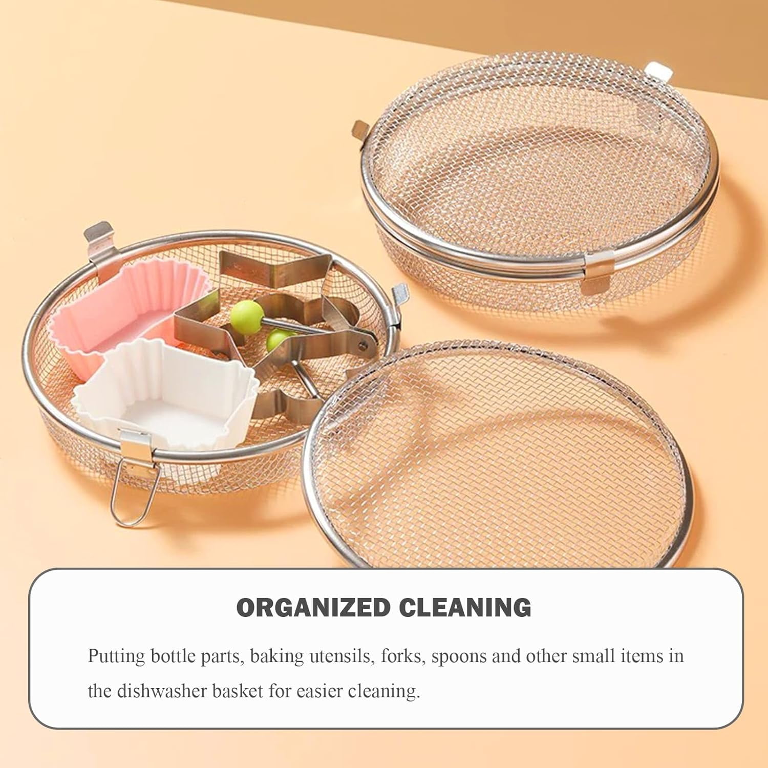 ABPETE Dishwasher Basket for Small Items, Bottle Parts Dishwasher Basket, Dishwasher Silverware Basket, Stainless Steel Strainer Fruit Washing Bowl