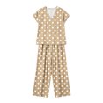 thumbnail image 6 of Women's Polka Dot Print V Neck Short Sleeve Top Dual Pocket Wide Leg Pants 2 Piece Outfit, Loose Summer Casual Matching Set Khaki M(M), 6 of 6