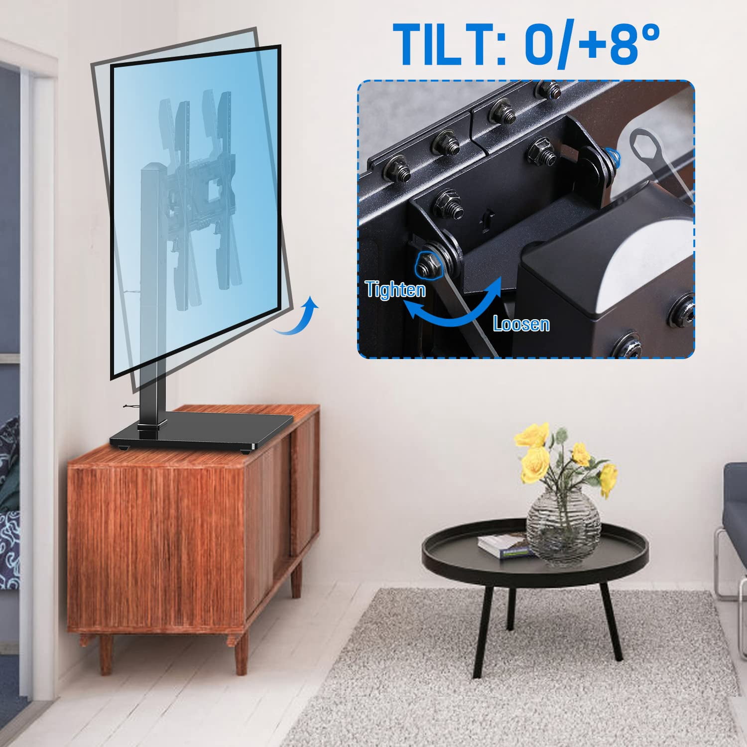 HOMOUNT Universal Table Top TV Stand for 37"-75" Flat Screen TVs, 9 Height Adjustable, Tilt, Swivel TV Base with Tempered Glass Base,TV Mount Hold up to 88lbs