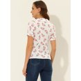 thumbnail image 4 of Camisa Floral Semitransparente Allegra K con Cuello Peter Pan para Mujer Blanco-Rosa M, 4 of 5