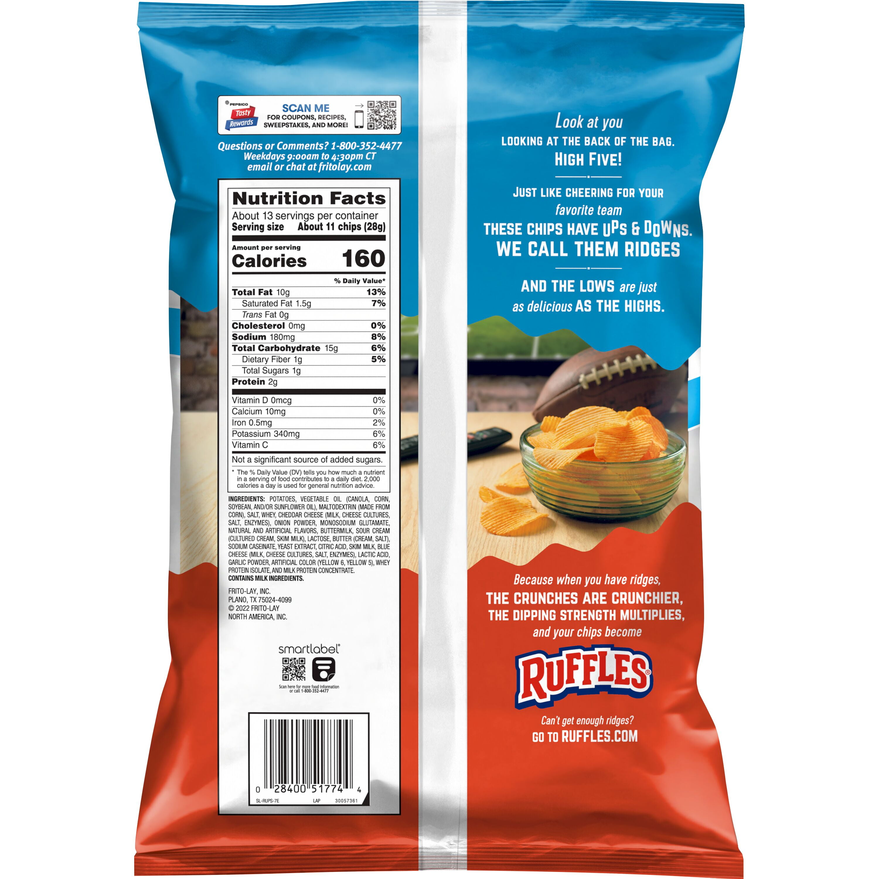 Ruffles Cheddar & Sour Cream Potato Snack Chips, Party Size, 12.5 oz Bag