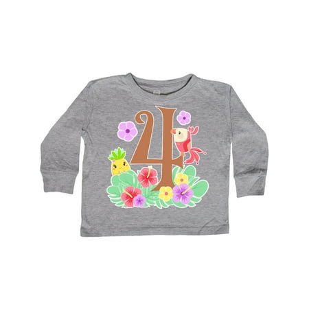 

Inktastic Tropical four birthday party parrot pineapple Gift Toddler Boy or Toddler Girl Long Sleeve T-Shirt