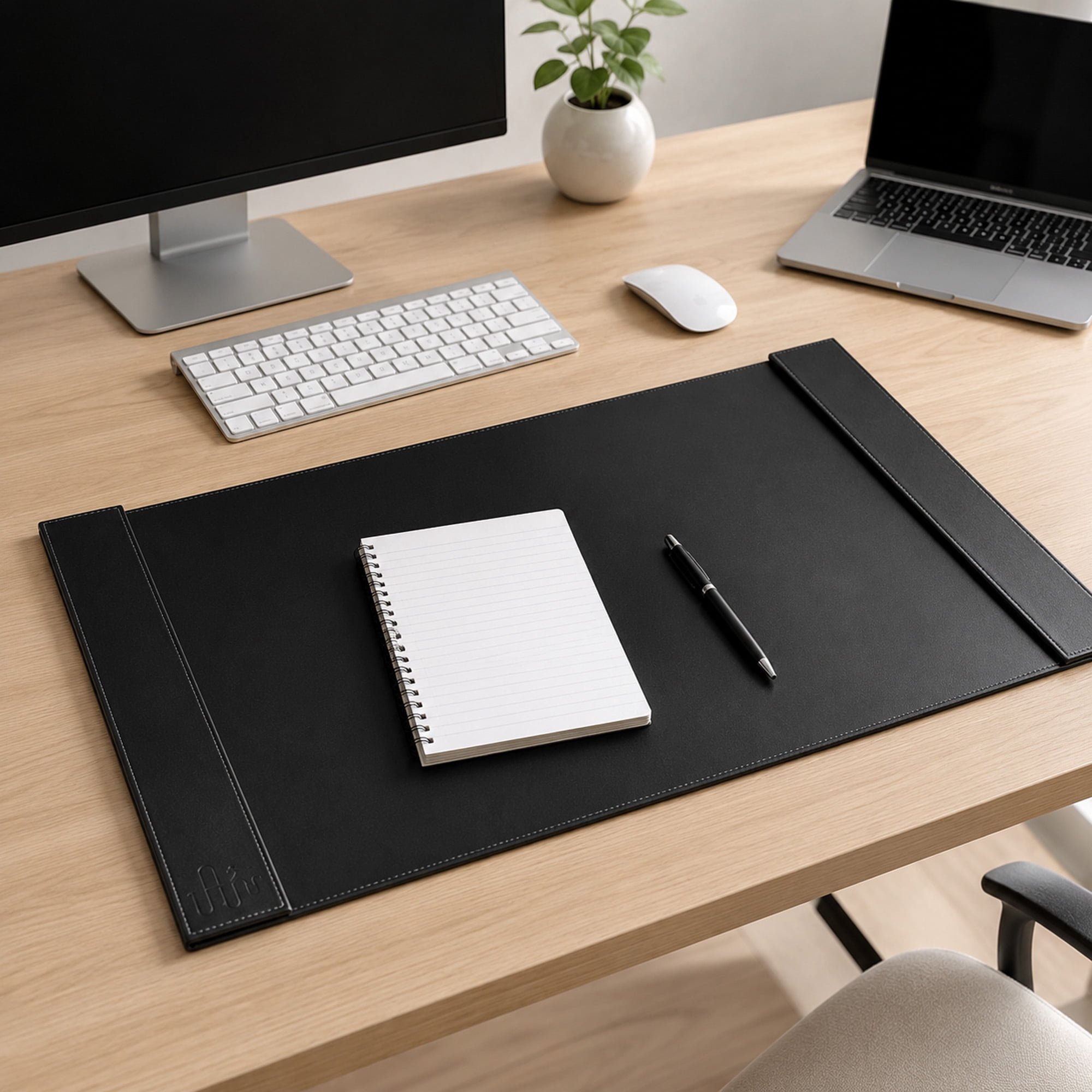 SUM Edge Series Vegan Leather Desk Pad, Hard Surface with Side
