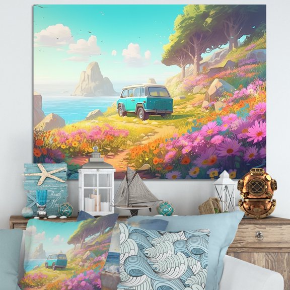 Designart "Seaside Drive IV" Modern Landscape Beach Wall Art Living Room