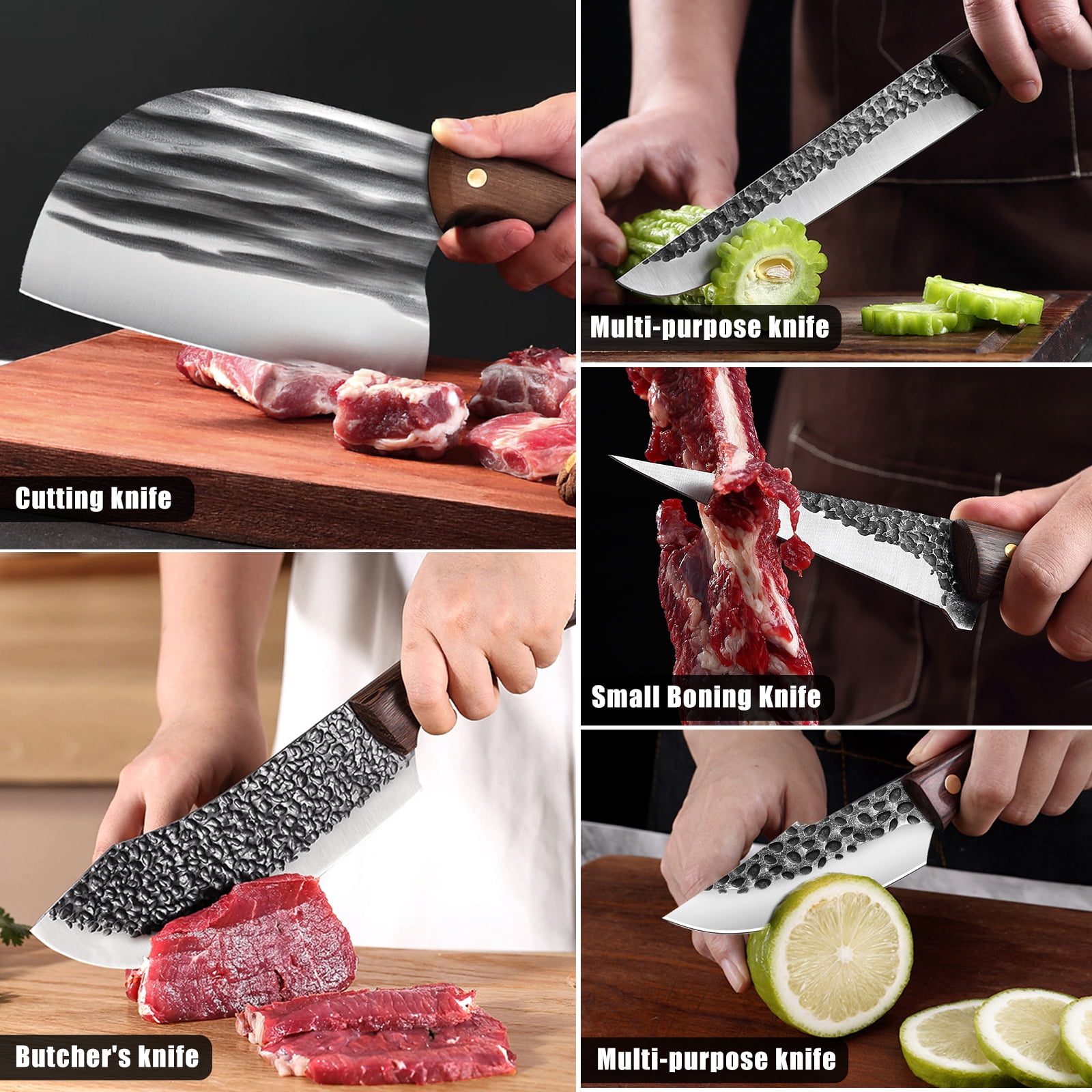 Chef Knife Set 8 PCS,DFITO High Carbon Steel Hand Forged Kitchen Knife Set with Roll Bag