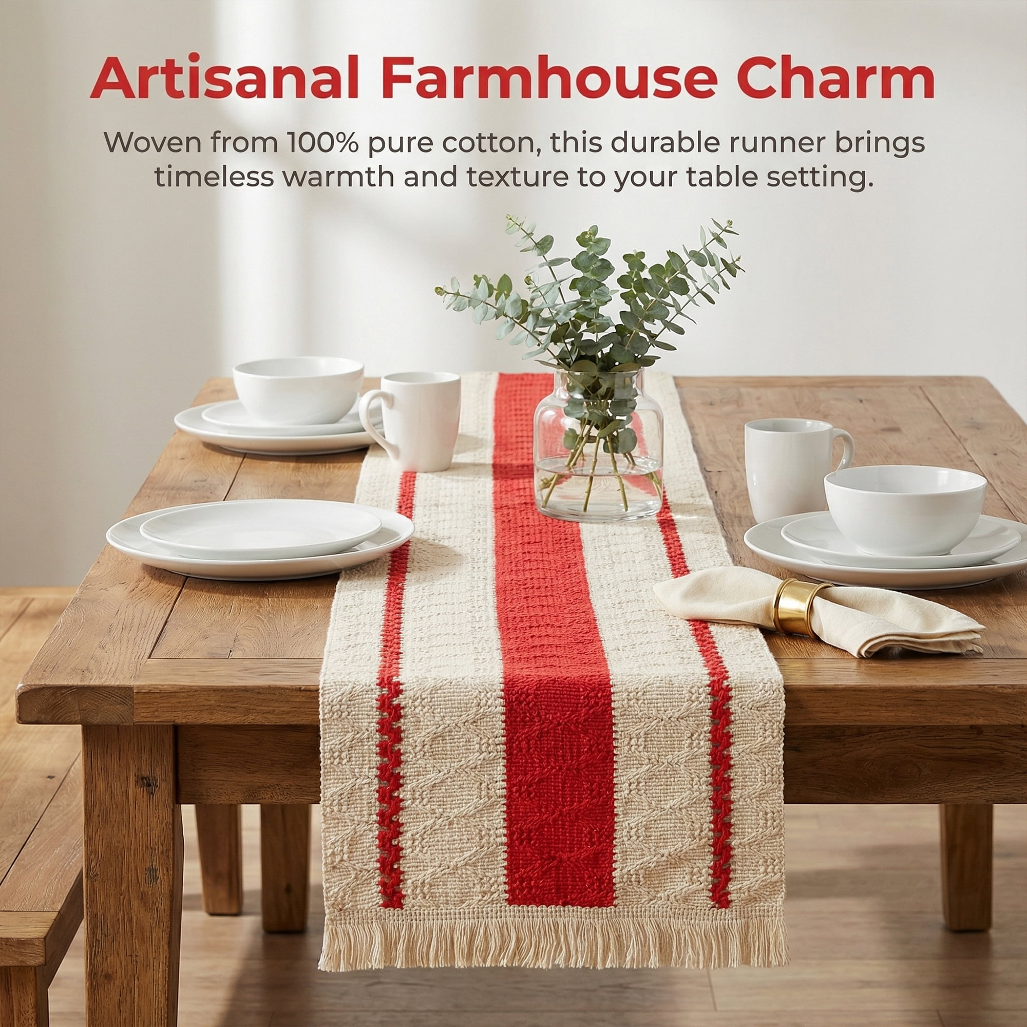 Unique Bargains Farmhouse Polyester Table Runner for Birthday Decoration Red 11.8"x63"