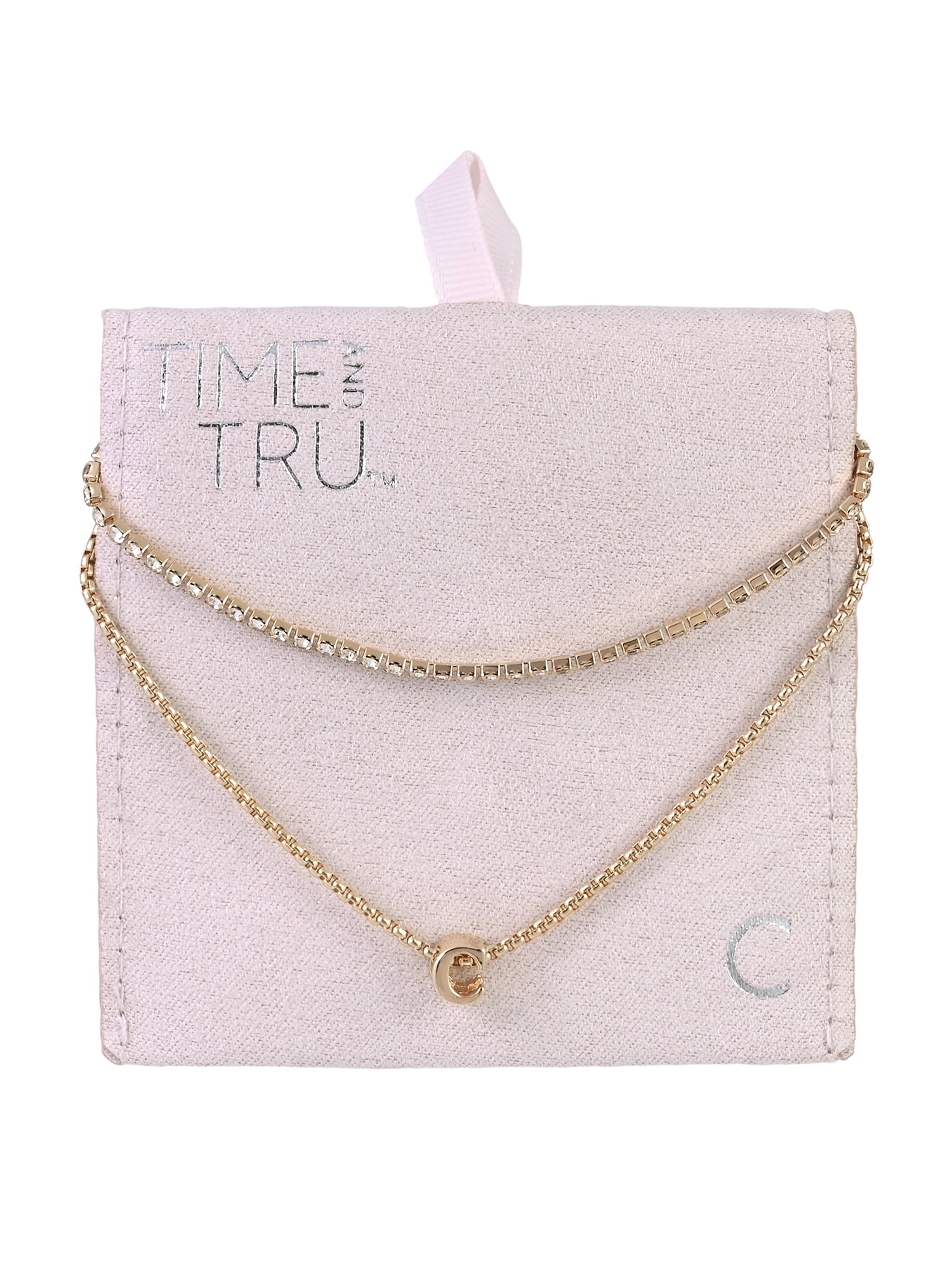 Time and Tru Goldtone 2-Row Rhinestone and Initial "C" Necklace