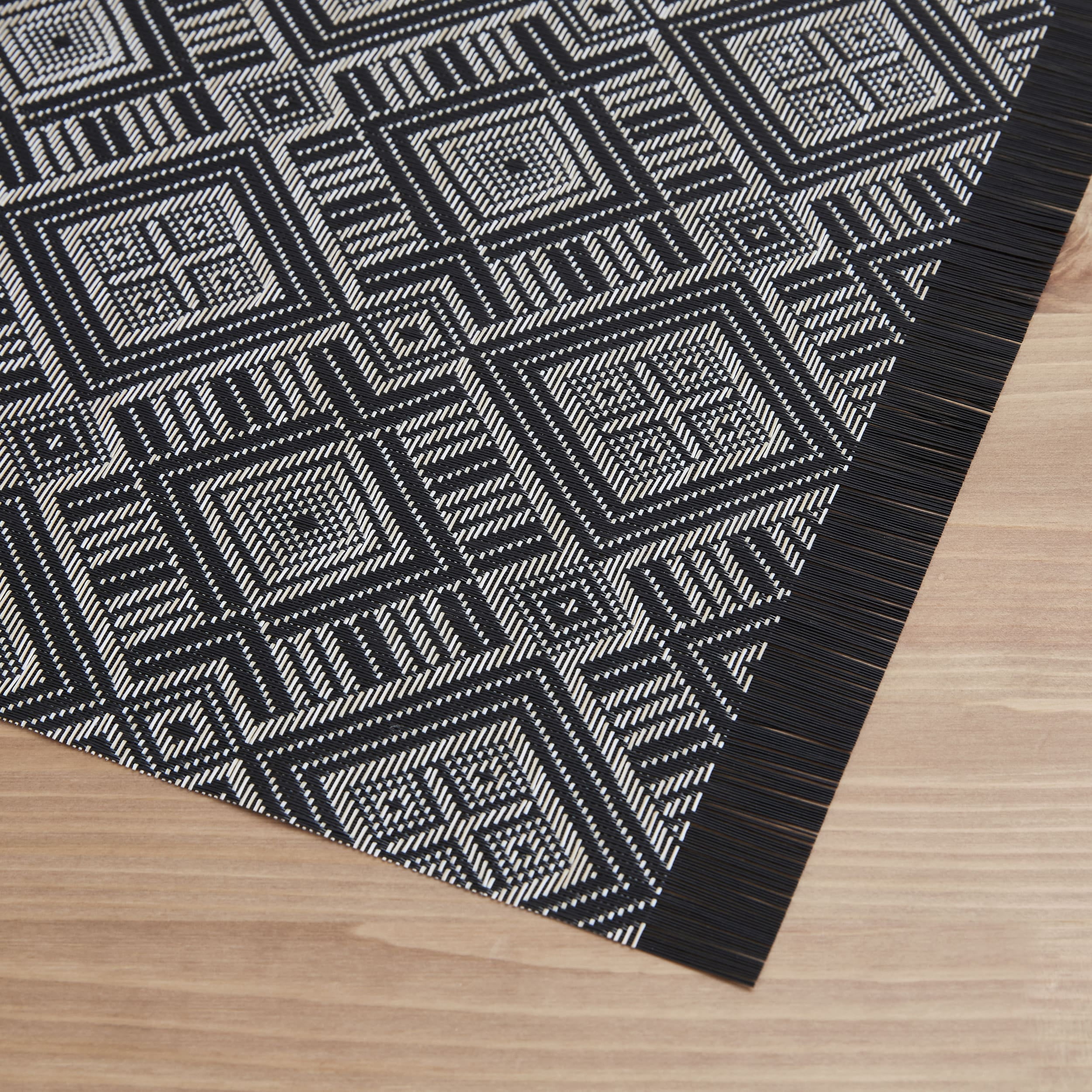 B. Smith Vinyl Woven Diamond Print Placemats, Black and Ivory (4 Pack) , 13" x 18"