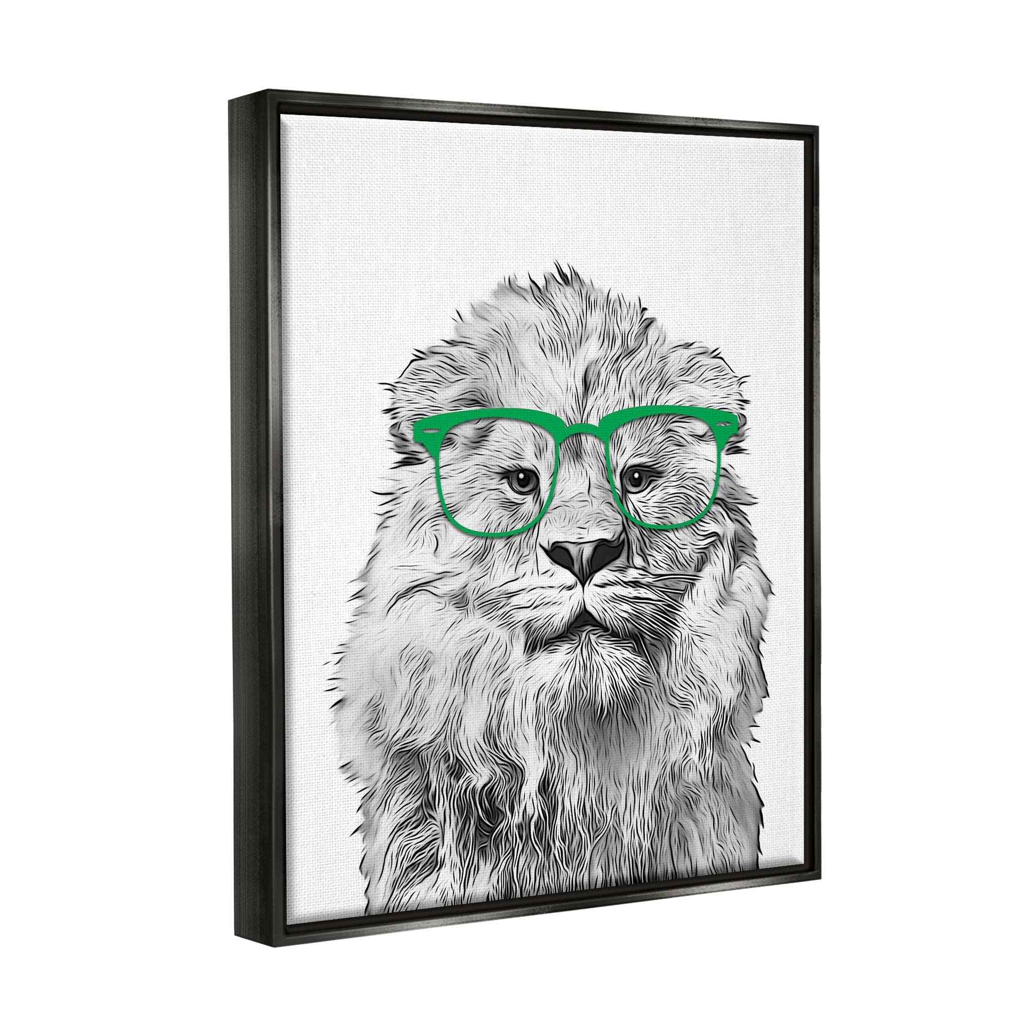 Stupell Industries Lion Wearing Glasses Wildlife Animals & Insects Painting Black Floater Framed Art Print Wall Art