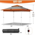 thumbnail image 3 of Pirecart Pop Up Canopy Tent 12' x 12' Outdoor Gazebo Beach Shade with Wheeled Bag, Instant Canopy for 6-8 People, Orange & Gray, 3 of 10