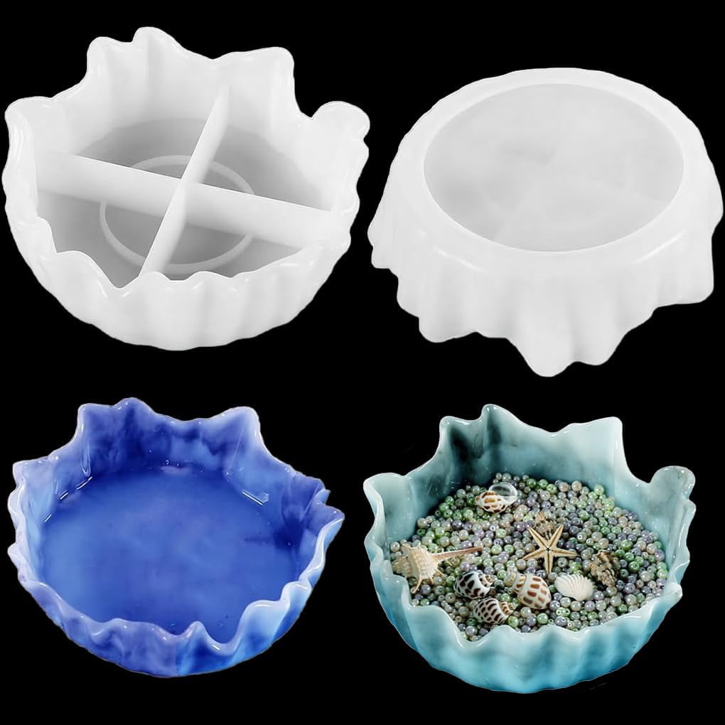 ABCISI Large Bowl Resin Mold, 8'' Round Silicone Molds for Resin, Plaster, Concrete Cement, Wave Edge Tray Casting Epoxy Mold, DIY Succulent Pot Planter