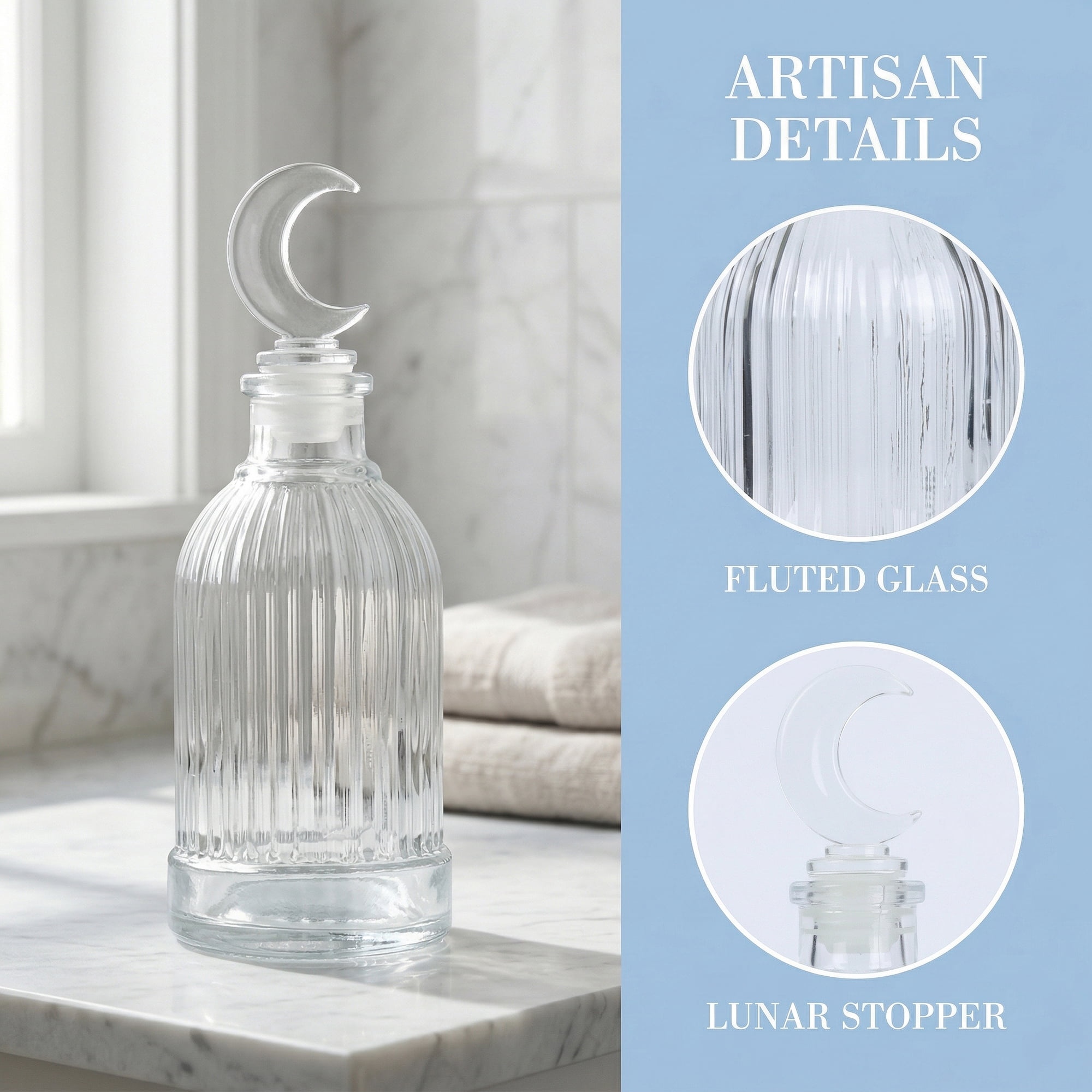 Unique Bargains 2pcs Decorative Glass Jars with Ornate Glass Stoppers Moon Shaped Snap Cover 2.4"x2.4"x5.7"