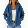 thumbnail image 5 of Women's Plush Fleece Jacket, Soft Warm Longline Coat, Solid Color Casual Outerwear, Relaxed Fit Comfortable Lounge Wear, Lightweight Thermal Winter Layer Blue M, 5 of 9
