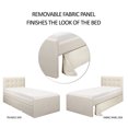 Emory Upholstered Twin Platform Bed With Trundle, Cream, by Hillsdale