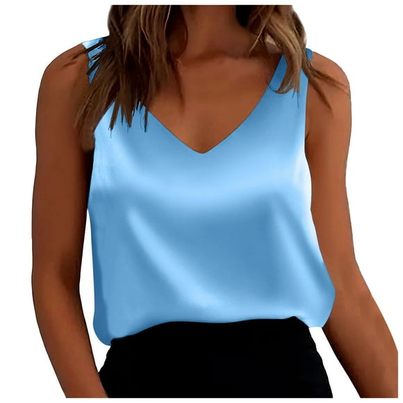 Satin Tank Tops For Women Loose Fit Sleeveless V Neck Camisole Blouses Shirt Top Women'S Tanks Camis Xxl