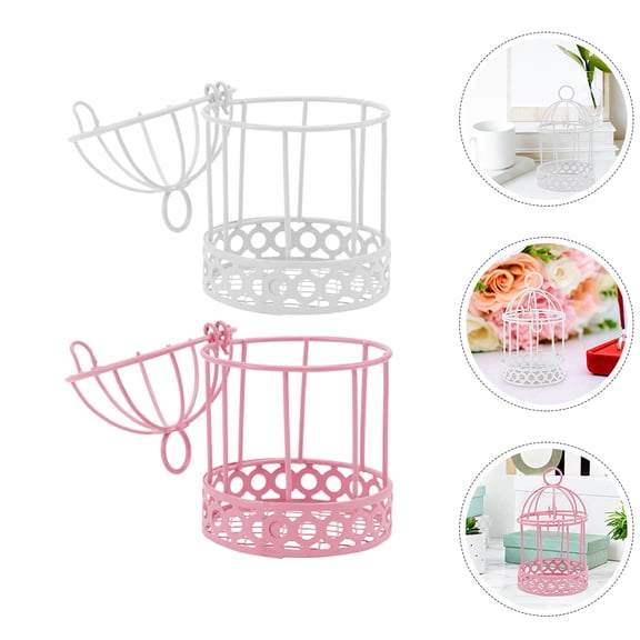 FOMIYES 2Pcs Small Metal Wire Birdcage Lanterns with Tealight Holder for Home Decoration