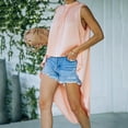 thumbnail image 3 of Tops d'Été pour Femmes Mode Col Rond Sans Manches Couleur Unie Irrégulière T-Shirt Décontracté Tops, 3 of 8