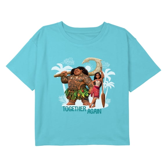 Girl's Moana 2 Together Again Maui and Moana Friends Graphic Cropped T-Shirt