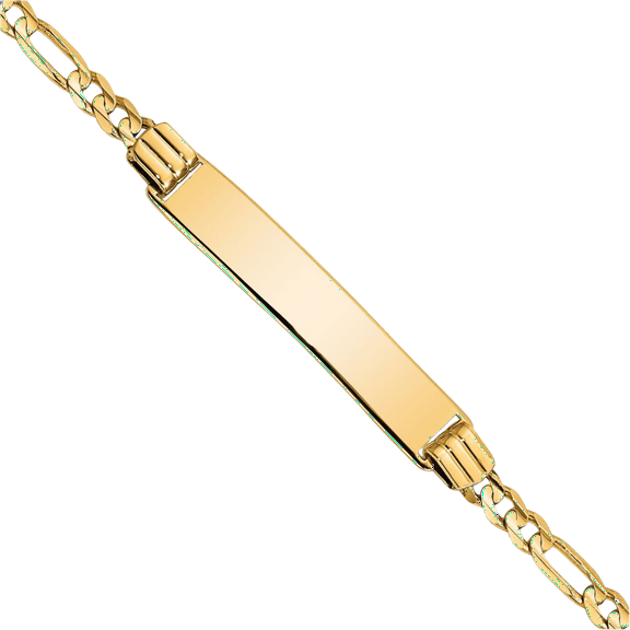 14K Solid Yellow Gold Figaro Link Name Bar Identification ID Bracelet