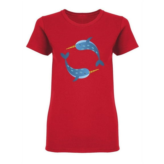 Couple Of Narwhals Swimming Shaped Tee Women's -Image by Shutterstock